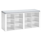 Banco para Zapatos, Estante con Asiento, Banco con Almacenamiento, Cojín, 12 Compartimentos, para Sala, Pasillo, Dormitorio, Blanco-Gris