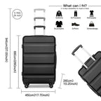 3 piezas de conjunto de maleta negra Diseño horizontal ABS carcasa dura con cerradura TSA rueda giratoria