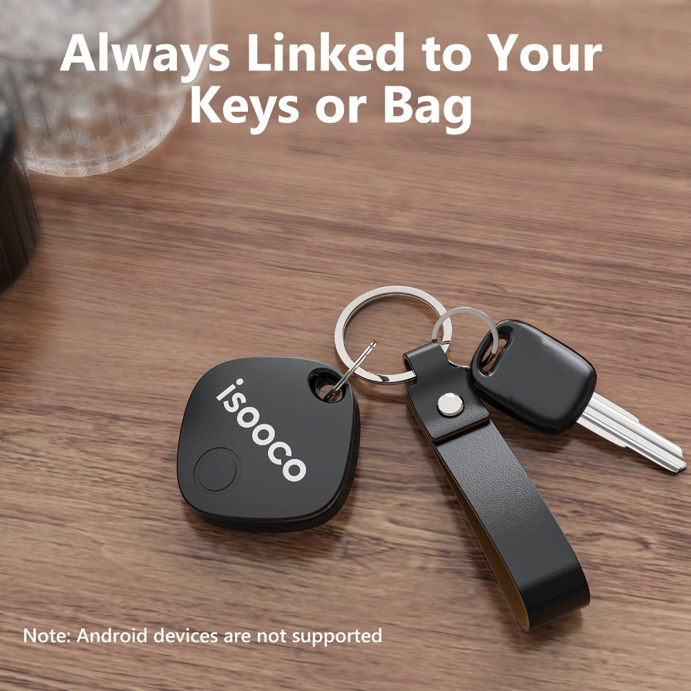 4 piezas ISOOCO Rastreador Mini Global Inteligente - Localizador en Tiempo Real con Alarma Antipérdida de Altos Decibelios, Dispositivo de Seguimiento Bajo Consumo para Coches, Bolsos, Llaves, Equipaje | Compatible con dispositivos iOS (iPhone, iPad, iPod