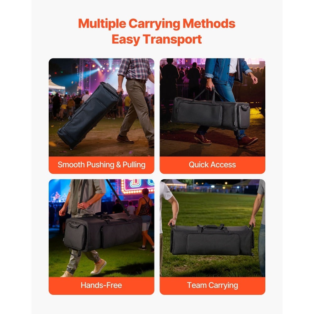Bolsa para herrajes de batería VEVOR con ruedas, 1680D, bolsa de transporte para equipo de batería, estuche de transporte con asa resistente, cremallera duradera, ruedas de PVC suaves, múltiples bolsillos, para herrajes y accesorios de soporte, negro