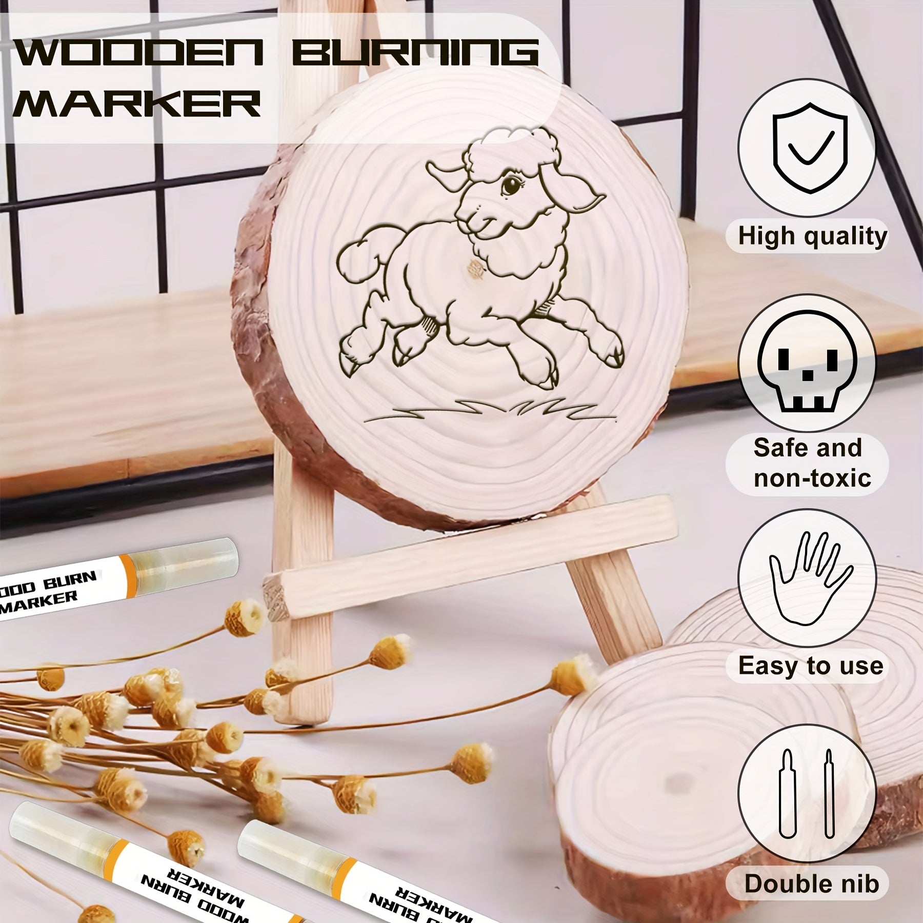 Marcador para quemar madera, 4 piezas de bolígrafo para pirograbado, marcador de pasta para pirograbado artístico de doble cara, para quemar diseños con precisión y facilidad en madera y manualidades, apto para principiantes y bricolaje en madera