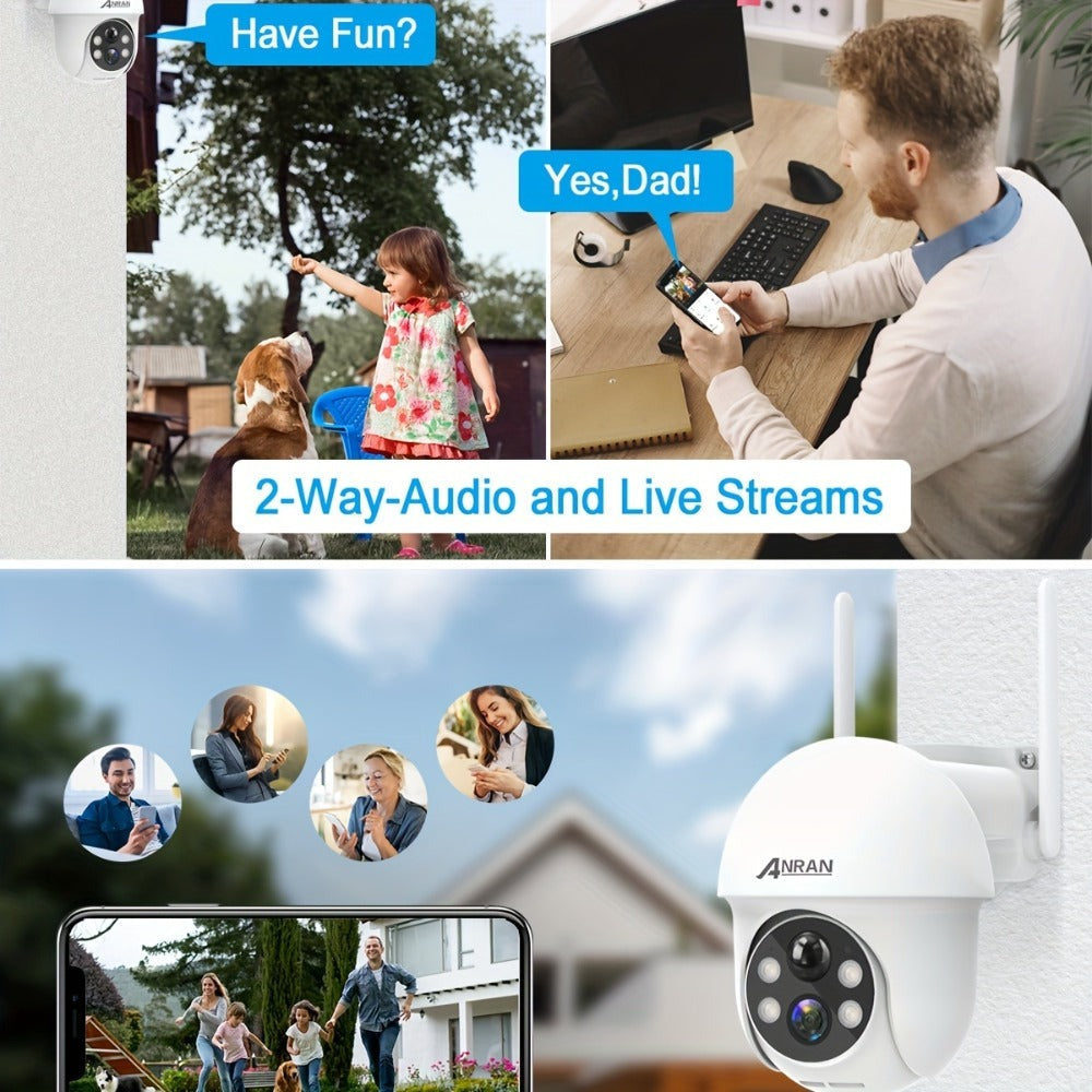 2 Piezas Cámara de Seguridad Solar Exterior ANRAN 3MP Inalámbrica, Cobertura PTZ Rotativa 355°, Alertas PIR, Alimentada por Batería, Audio Bidireccional, Visión Nocturna en Color, Compatible con Alexa