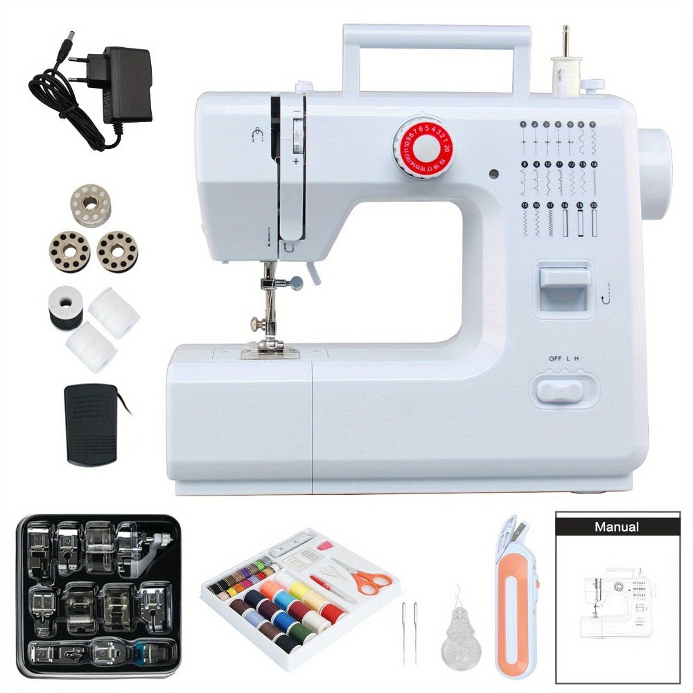 Máquina de Coser 618 Multifunción Eléctrica con Pedal, 20 Puntadas, Kit de Costura y Accesorios