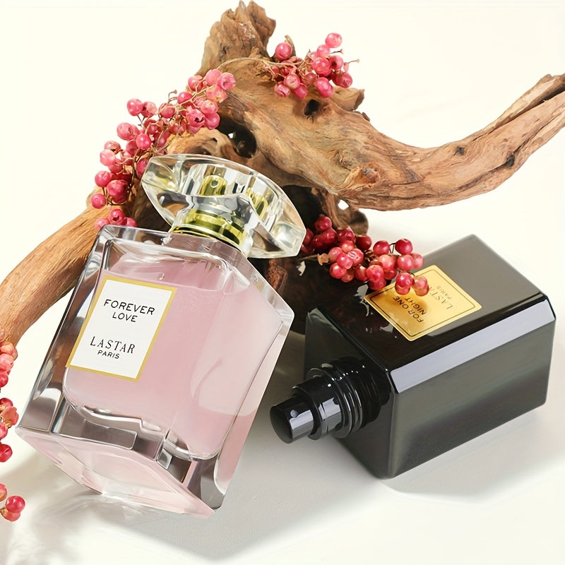 LASTAR Juego de 2 botellas de Eau de Parfum para mujer, 55 ml de perfume Shimmy Pink con delicado aroma floral, 55 ml de elegante botella negra con aroma  y especiado, fragancia de larga duración, regalos de Navidad/Año Nuevo (paquete de 2)