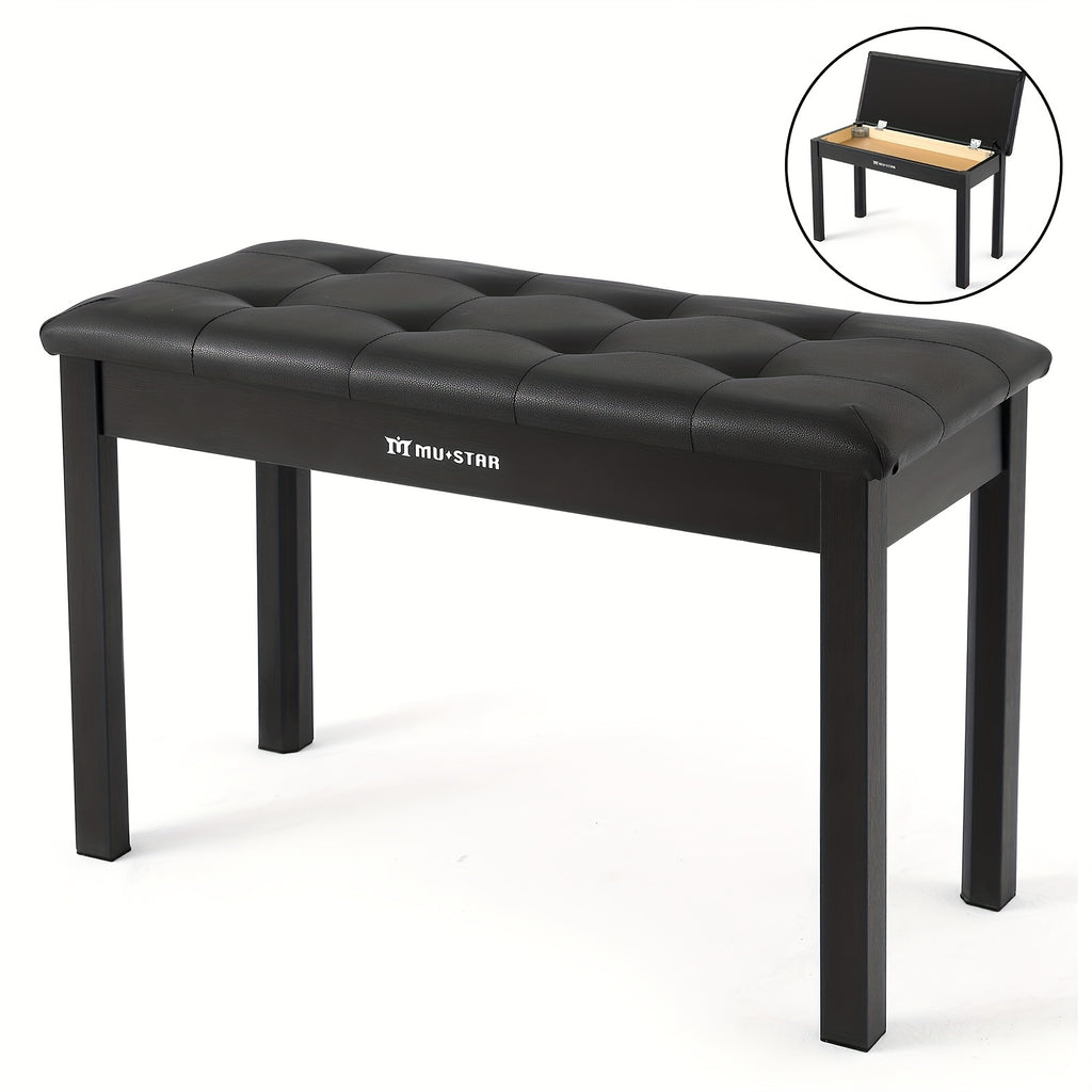 Banqueta para Piano MUSTAR de 74 cm con Almacenamiento - Taburete de Madera Maciza, Tapizado en Piel Sintética Suave y Compartimento Abatible para Teclados Digitales, Decoración del Hogar, Banqueta de Tocador -
