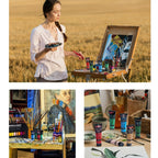 Colección de 26 pinturas acrílicas de alta pigmentación Fantastory - 36 ml con 9 pinceles, de secado rápido y materiales de arte profesionales para bocetos al aire libre, lienzo, madera y piedra