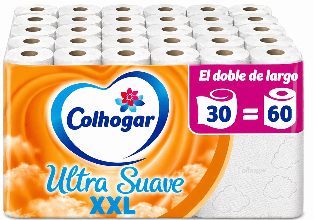 Colhogar Ultra Suave XXL 30 ROLLOS DE 32.5 METROS - Papel Higiénico Suave - Paquete con 30 Rollos Extra Grandes - Papel de Baño de 2 Capas - 100% Libre de Perfume - Blanco