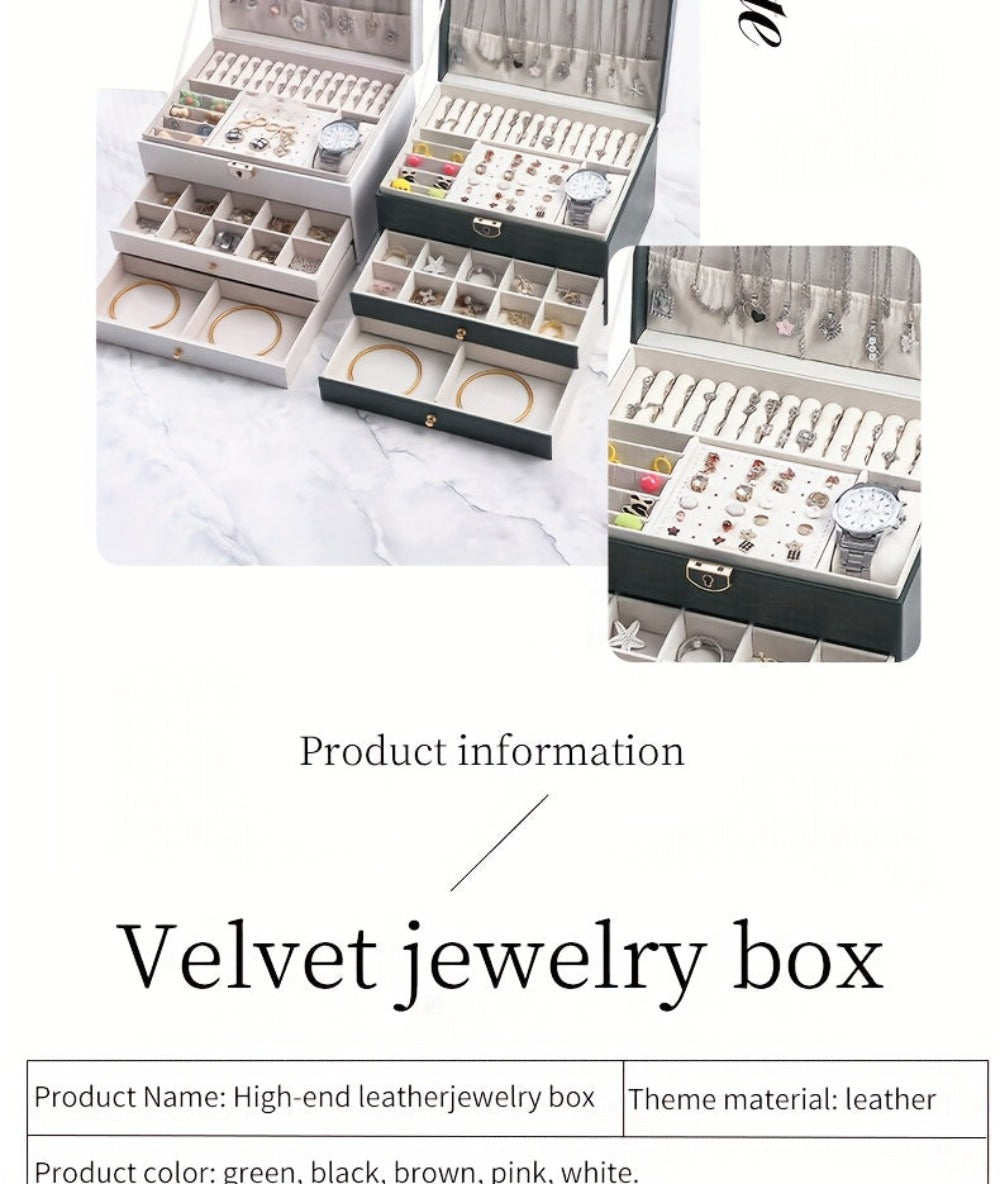 Joyero de tres capas de terciopelo y piel sintética, compacto y portátil para guardar aretes, anillos, collares y otros suministros para hacer joyas