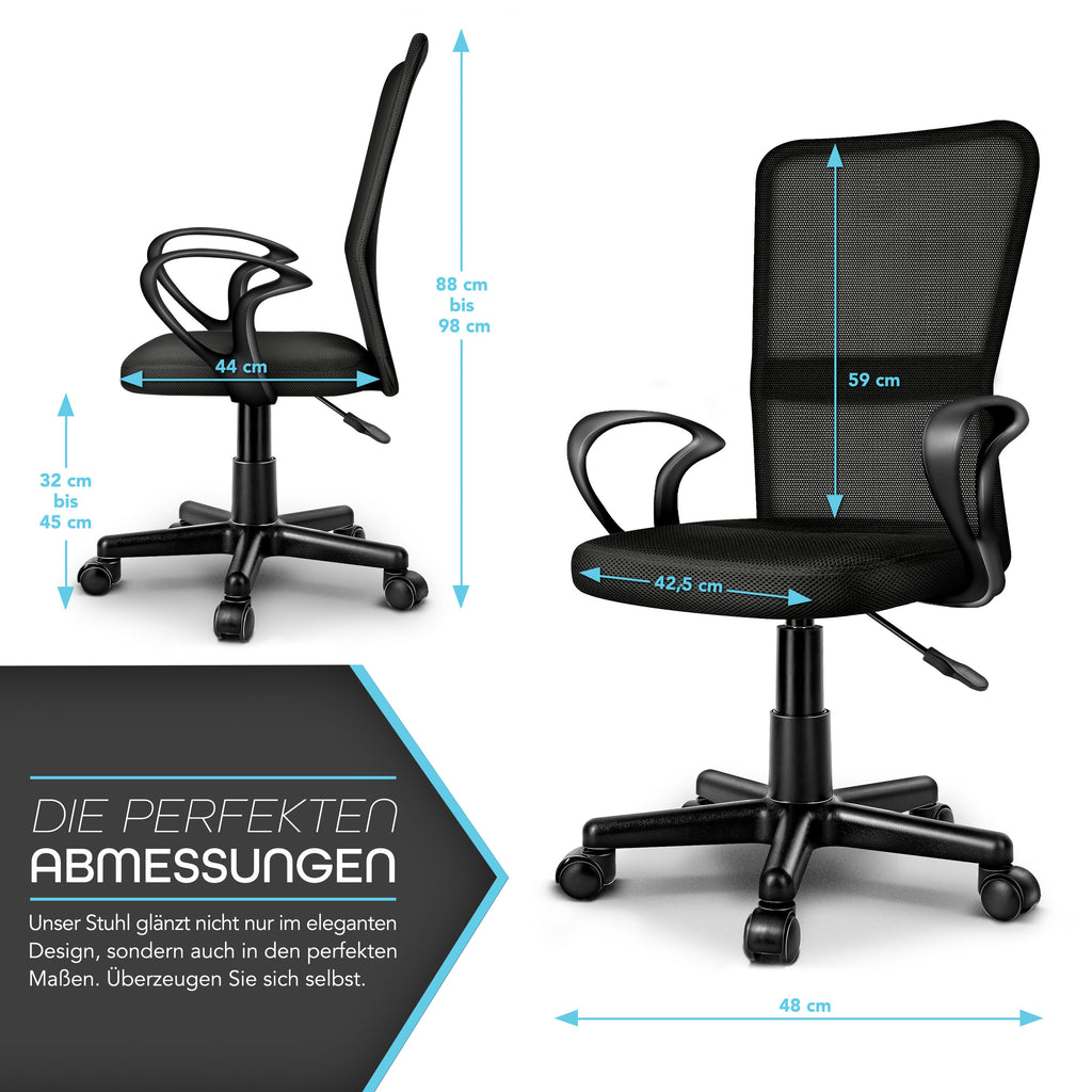 Silla de Oficina TRESKO® con Reposabrazos, Altura Ajustable Continua | Silla Giratoria de Malla Transpirable | Silla de Escritorio con Ruedas de Plástico Ligeras, Superficie Acolchada, Ajuste Ergonómico | Silla de Ordenador Ideal para Oficina en Casa, Hab