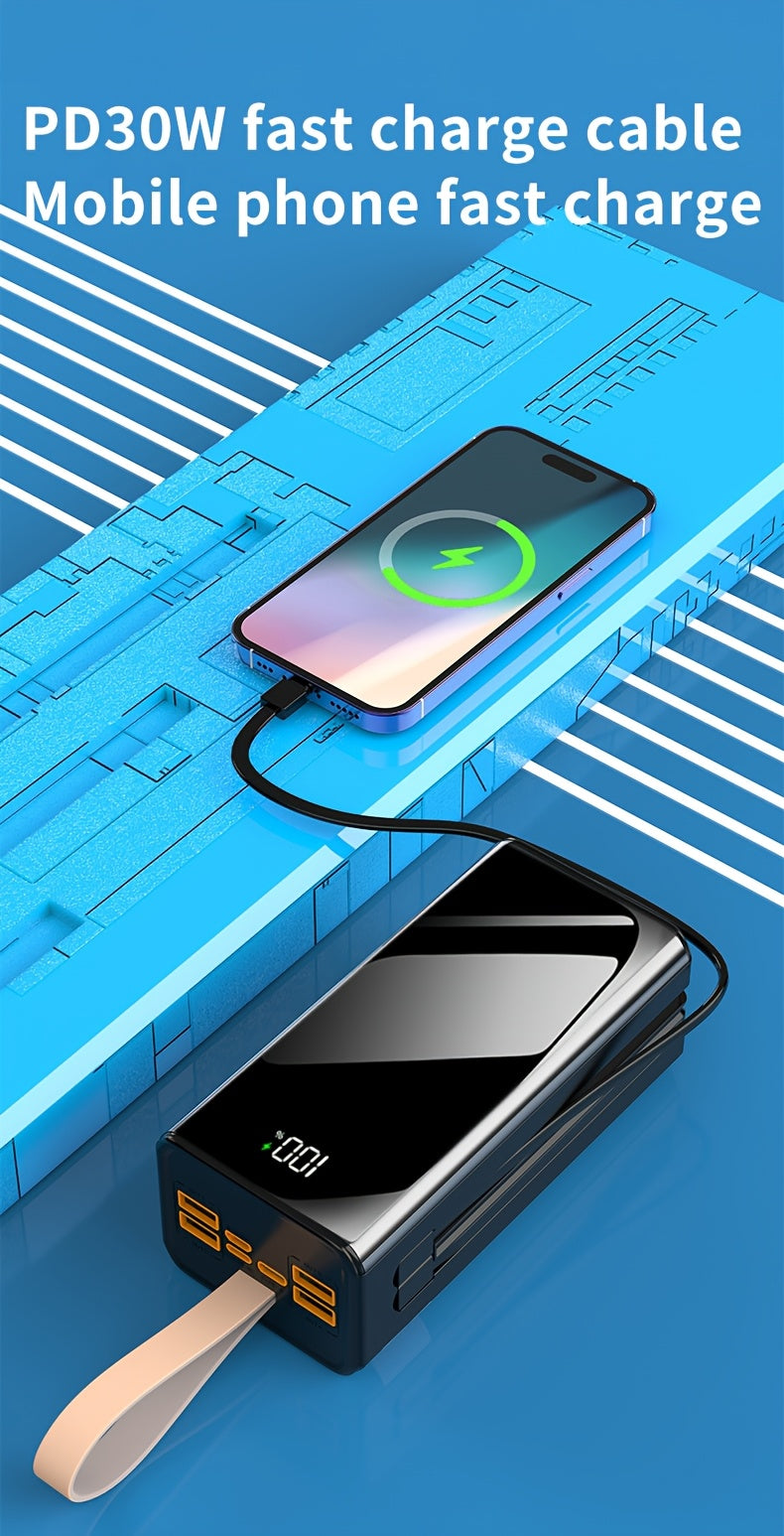 Batería externa | Banco de Energía Portátil de Gran Capacidad 80000mAh, Carga Rápida PD30W, Cable de Datos Integrado/Pantalla LED de Energía