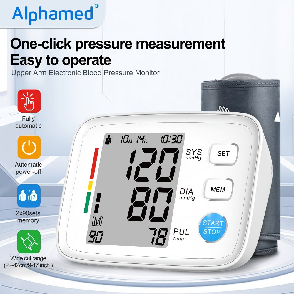 Monitor de presión arterial para el hogar con manguito de 8.17.78-43.18 cm, esfigmomanómetro digital automático de brazo, 2 paquetes de memoria de 90 (pilas no incluidas)
