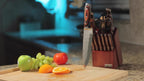 Juego de 15 cuchillos de chef con cuchillo de cocina, afilador, bloque de madera, cuchillos de acero inoxidable de alto carbono y mangos de madera coloridos