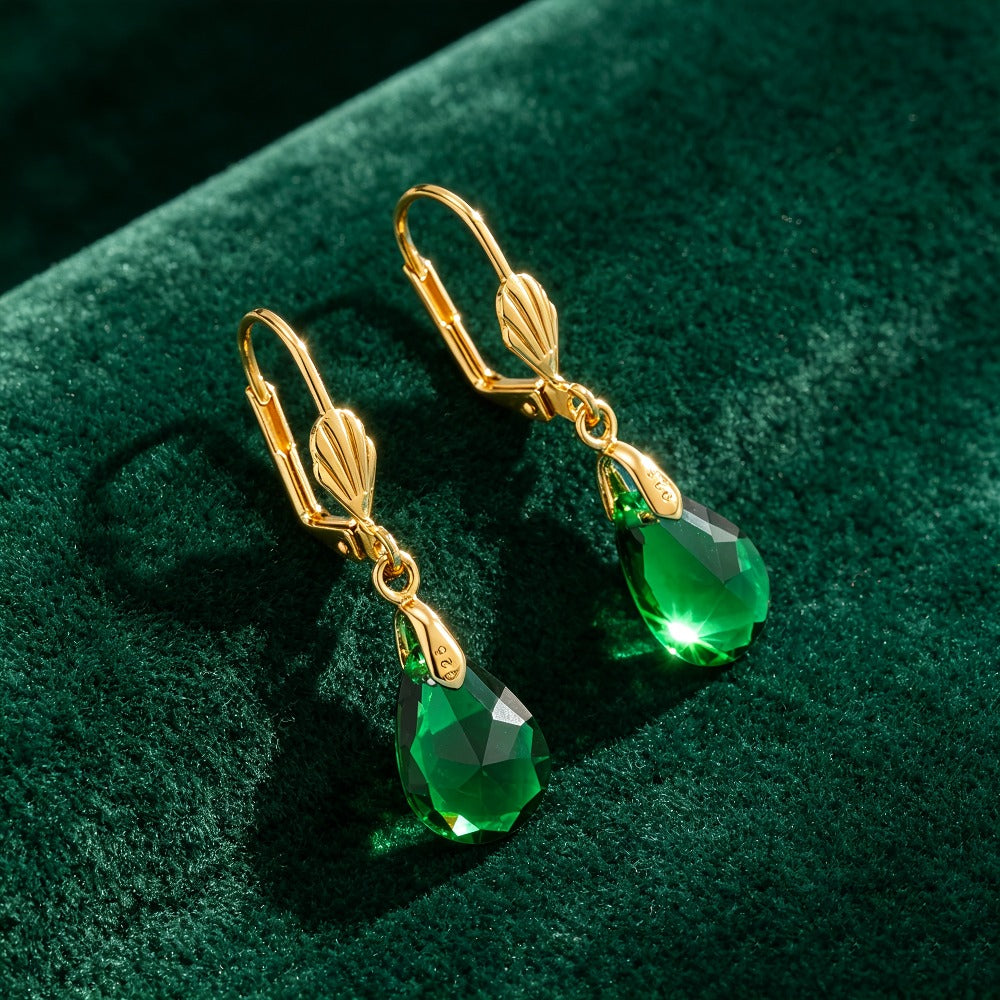Arete de Cristal Sintético Verde Elegante en Plata 925 para Mujeres, Regalo Perfecto para San Valentín, Navidad y Uso Diario, Incluye Caja de Regalo Hermosa