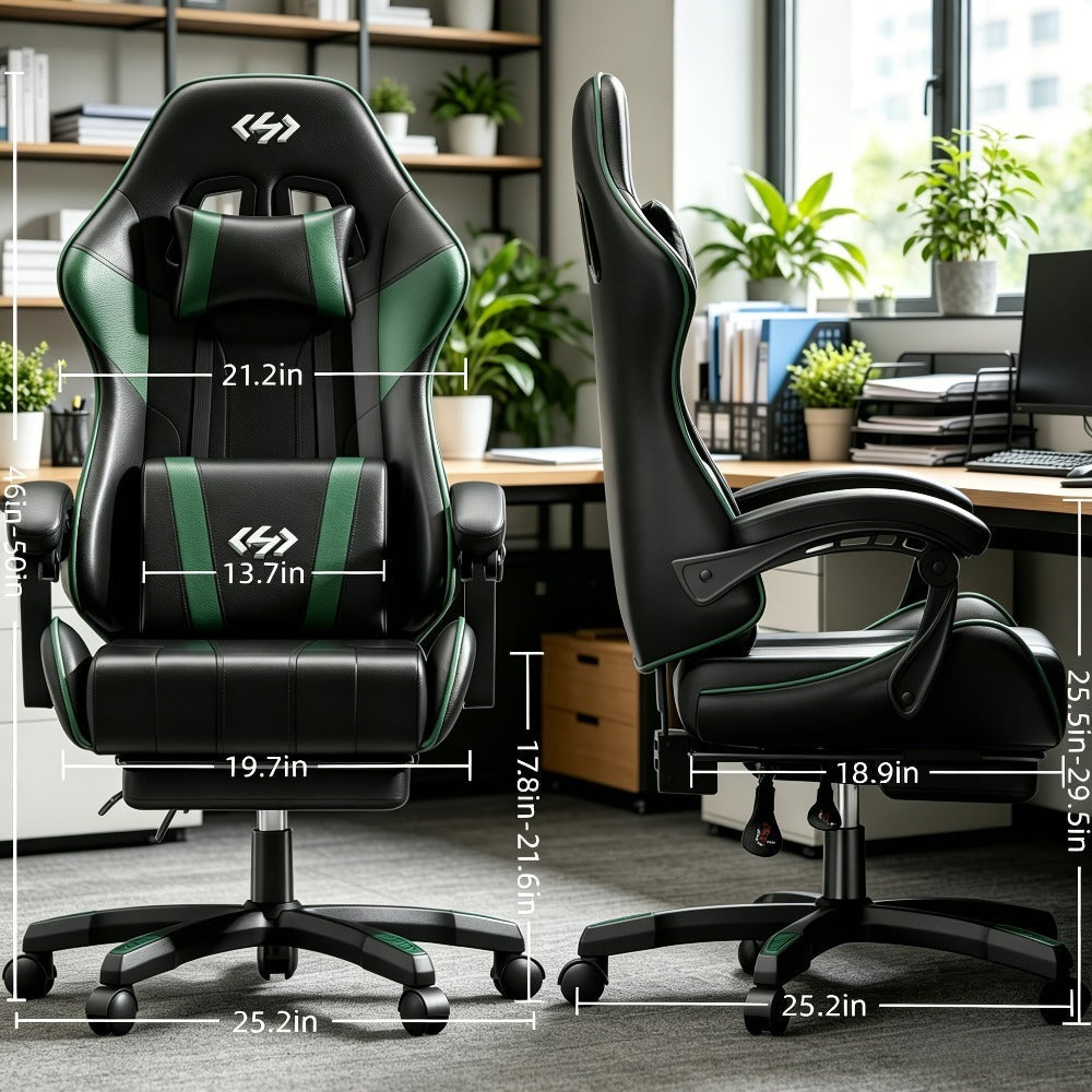 Silla de Juegos Furnishia con Reposapiés, Silla de Computadora Ajustable en Altura con Soporte Lumbar y Reposacabezas para Adultos, Silla de Oficina Giratoria 360 Grados para Oficina, Dormitorio, Estación de Trabajo Robusta