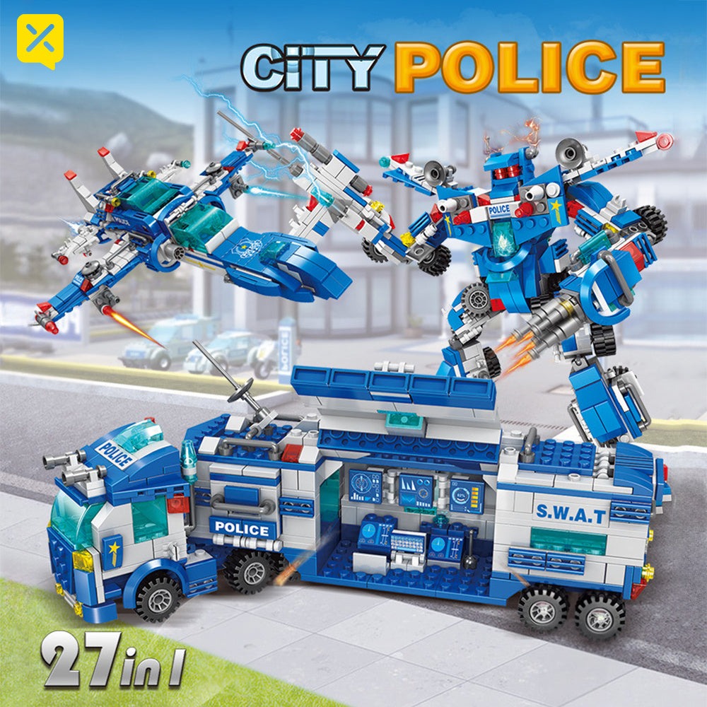 [Blue Patrol Bloques de Construcción de Policía Carpoy] Bloques de Construcción de Camión Modelo de Coche | Kit de Construcción | Coche de Policía | Adecuado para Regalos de Vacaciones/Acción de Gracias/Halloween/Regalos de Navidad