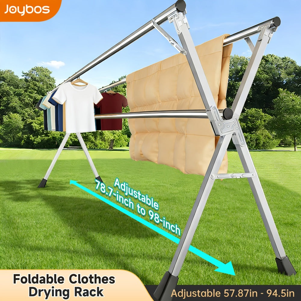 Tendedero de ropa telescópico plegable de marco en X de alta resistencia de 200.03cm/240.03cm, tendedero de lavandería retráctil de acero inoxidable independiente con clips a prueba de viento y para calcetines, ahorro de espacio para uso en interiores y e