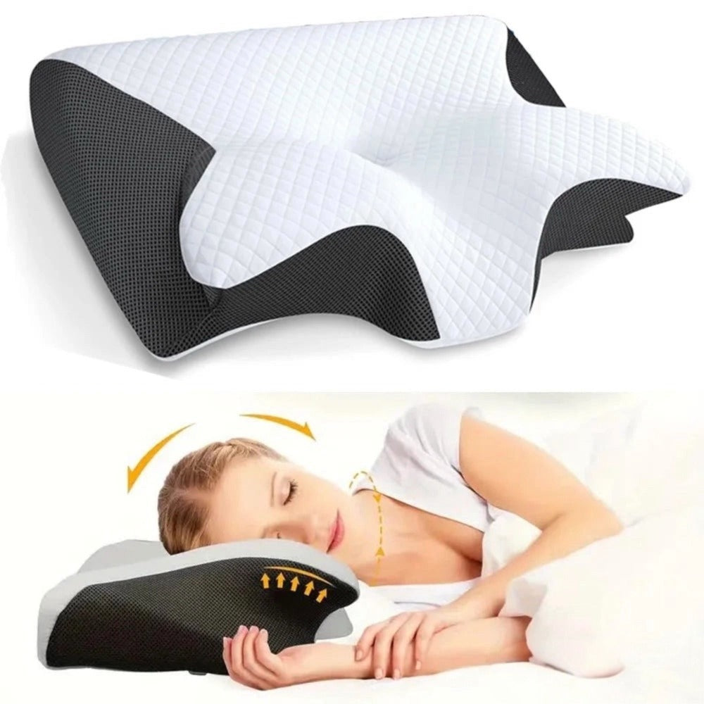 Almohada Cervical, 2 en 1 Almohada Ergonómico Espuma de Memoria Almohada para Soporte de Cabeza/Cuello/Hombro, Relajación y Alivio del Estrés, 60x40x12/14cm