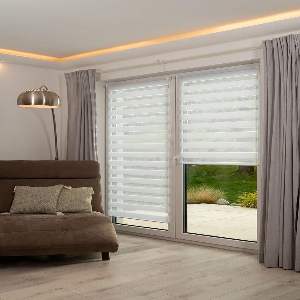 Persiana enrollable Sekey sin taladro, altura ajustable infinitamente con transparencia y blackout, para ventanas de 45-90cm, blanco/blanco.