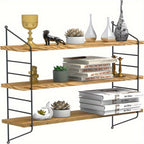 Estante Flotante de Pared, Unidad de 3 Niveles, Estantes Flotantes Rústicos para Cocina, Almacenamiento de Pared Ajustable, Estanterías Montadas en Pared para Libros, Plantas, Madera y Metal, Estantes de Exhibición para Sala, Dormitorio, Cocina, Estantes