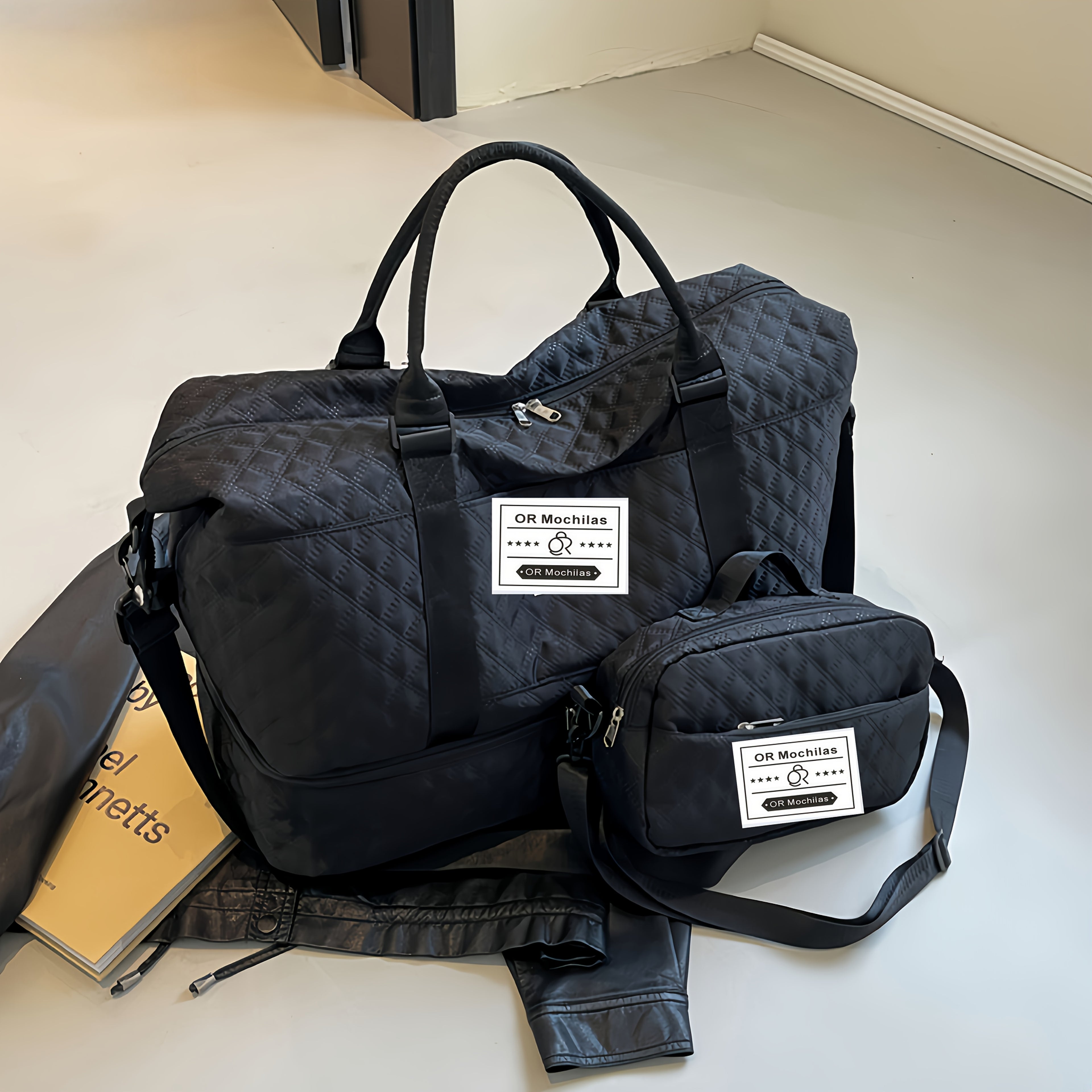 Set de Bolso Duffel de Viaje, Bolso de Fin de Semana para Mujer con Bolso de Hombro, Bolso de Mano de Noche con Compartimento para Zapatos, Bolso de Gimnasio para Yoga con Bolsa para Zapatos con Bolsillo Húmedo, Bolso de Hospital para el Trabajo de Parto