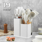 Juego de 19 piezas, Cuchillo de cocina, Juego de cocina, Juego de utensilios de cocina (Con mangos de madera), Juego de cocina de seguridad, Juego de herramientas de cocina antiadherentes, Utensilios de cocina modernos lavables, Utensilios de cocina, Adec