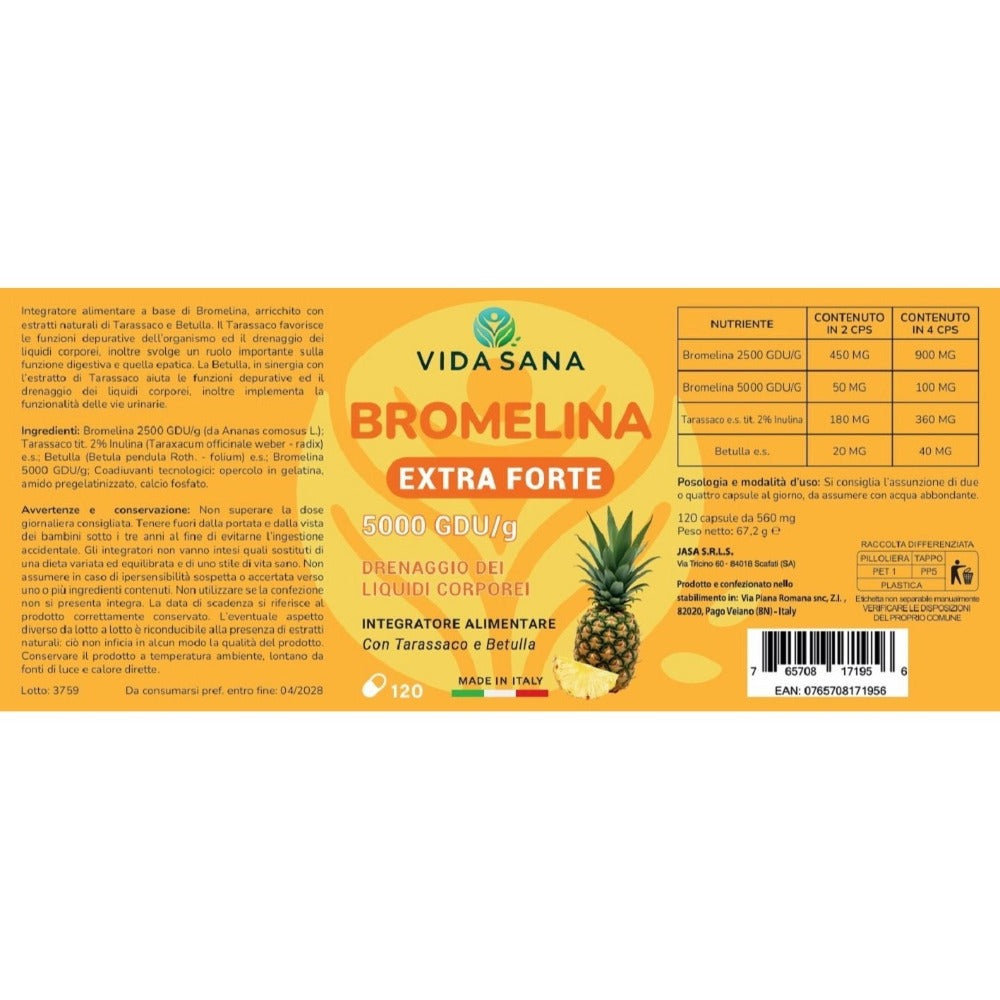 Bromelina Extra Forte 5000 Gdu/G - Complejo Integrador de Bromelina con Diente de León y Abedul