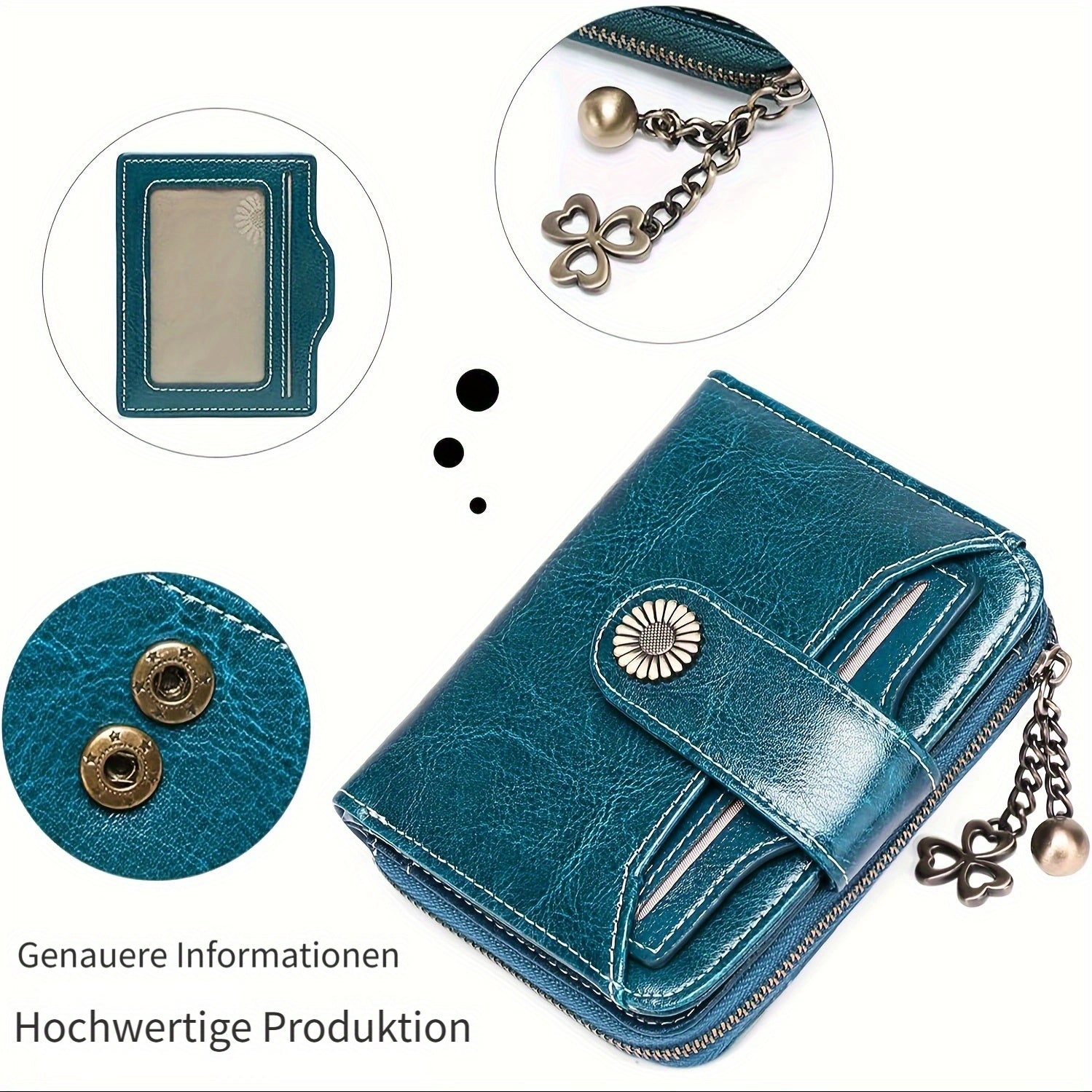 Billetera para mujer, protección RFID, billetera pequeña, multi-compartimento, bolso, monedero para mujer, billetera de cuero para mujer