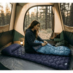 Colchón de camping inflable para una persona con almohada 190x58x5 cm XXL. Colchoneta de camping inflable ligera y colchoneta de camping en azul marino. Colchón de camping duradero con acolchado ergonómico en forma de diamante. Colchón de aire para una pe