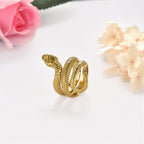 Anillo para Hombres JewelryWe, Anilla de Serpiente en Acero Inoxidable con Doble Fila y Apertura Retro Dorado Plateoideal Accesorio Masculino Joyería Destacada Diseño Vintage Pulido Duradera Unisex Para Amantes del Estilo Caballeros Elegant