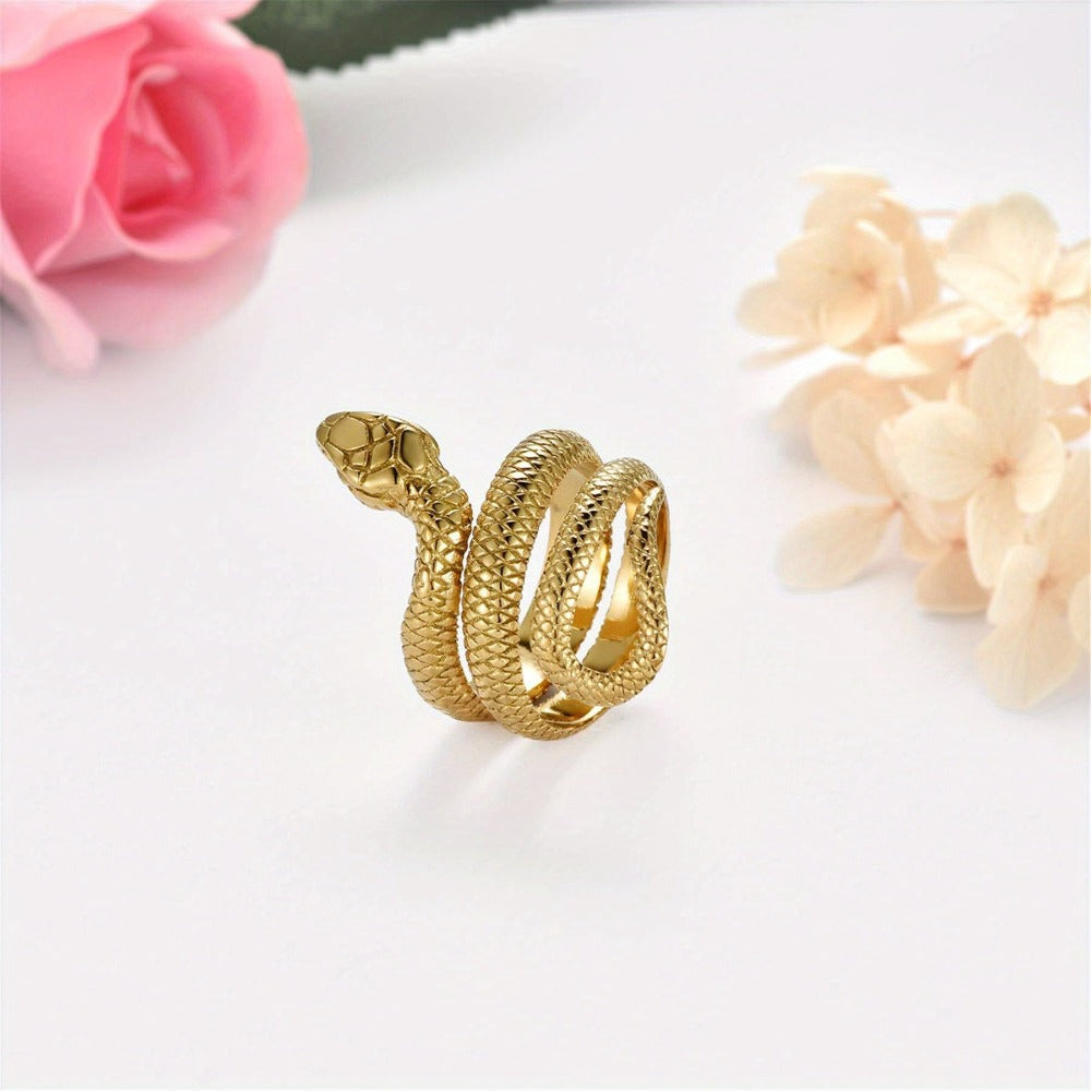 Anillo para Hombres JewelryWe, Anilla de Serpiente en Acero Inoxidable con Doble Fila y Apertura Retro Dorado Plateoideal Accesorio Masculino Joyería Destacada Diseño Vintage Pulido Duradera Unisex Para Amantes del Estilo Caballeros Elegant