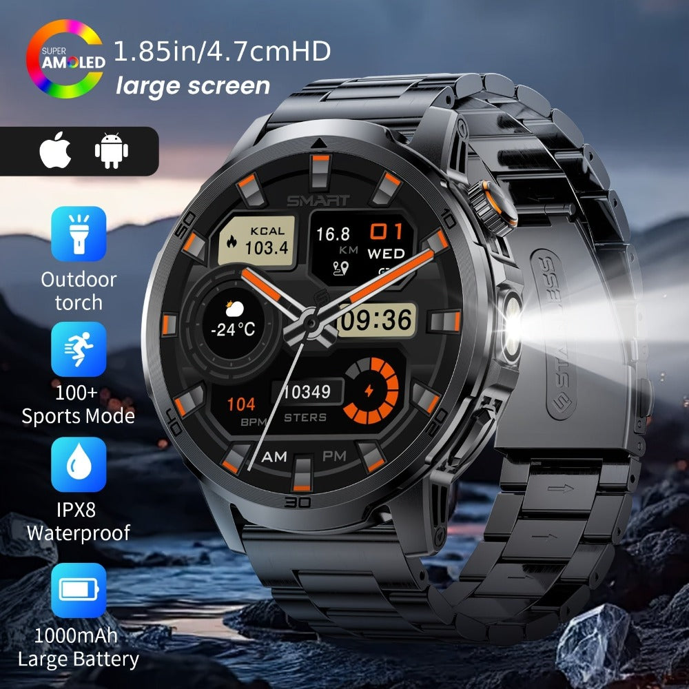Reloj Inteligente LIGE para Hombres con Llamadas, Batería de 1000mAh/Linterna/Dos Cables de Carga, Pantalla HD Grande de 1.85 Pulgadas, Reloj de Fitness con 100+ Modos Deportivos, Monitor de Sueño IPX8 para Android e IOS