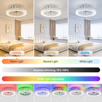 Ventilador de techo Ateroll con iluminación, diámetro 46 cm, ventilador de techo RGB con luz y control remoto, 6 niveles de viento, 3000 K - 6500 K, LED regulable, temporizador silencioso, luz de techo con ventilador para dormitorio, sala de estar