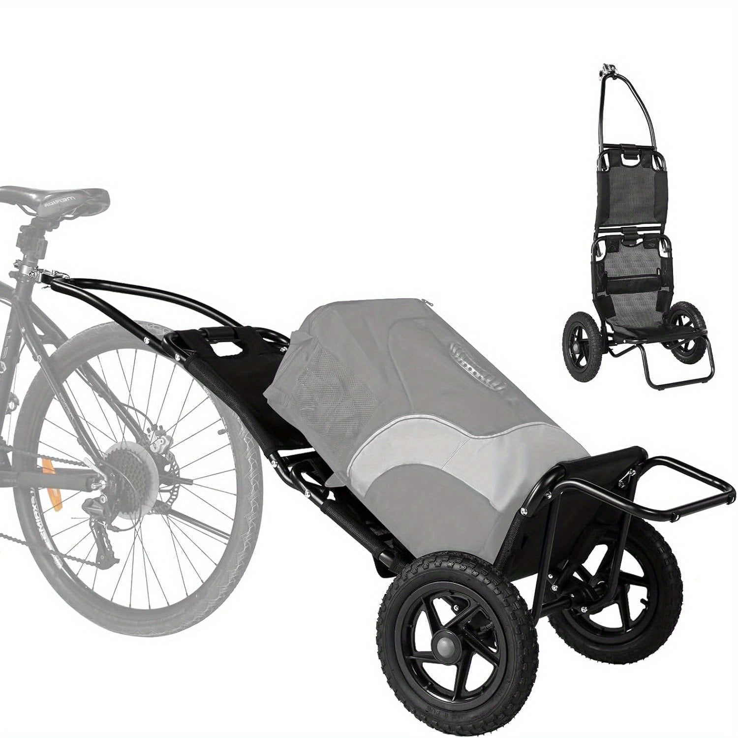 Remolque de carga para bicicleta, remolque 2 en 1 para bicicleta, carrito de compras, carretilla, marco de acero de aleación, ligero y plegable con neumáticos de aire de 30 cm, capacidad de carga de 20 kg