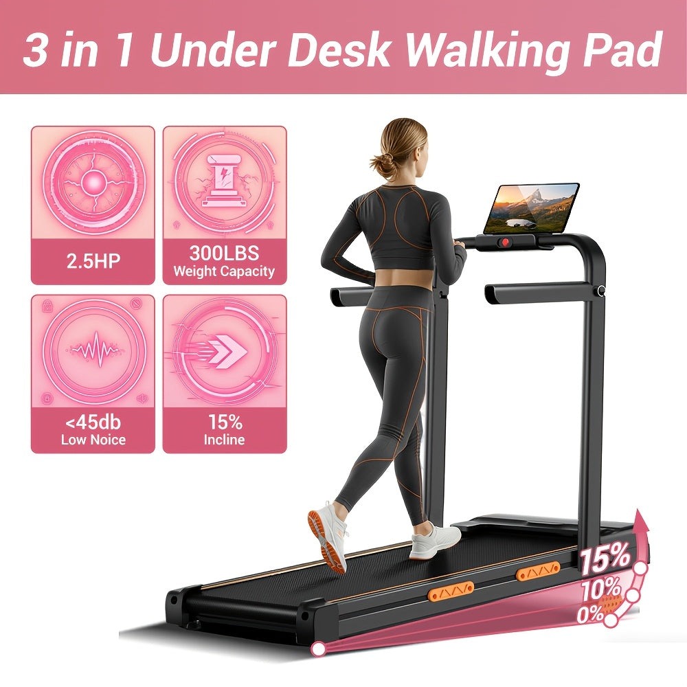 Caminadora plegable UMAY 3 en 1 con inclinación del 15%, con manillar, portátil y pequeña para el hogar, capacidad de 136.08 kg