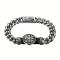 Correa de San Benito: Cadena Cubana de Acero Inoxidable de 9 Pulgadas con Medalla de San Benito - Correa Católica para Hombres, Cadena Pesada Plateada Estilo Biker