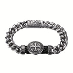Correa de San Benito: Cadena Cubana de Acero Inoxidable de 9 Pulgadas con Medalla de San Benito - Correa Católica para Hombres, Cadena Pesada Plateada Estilo Biker