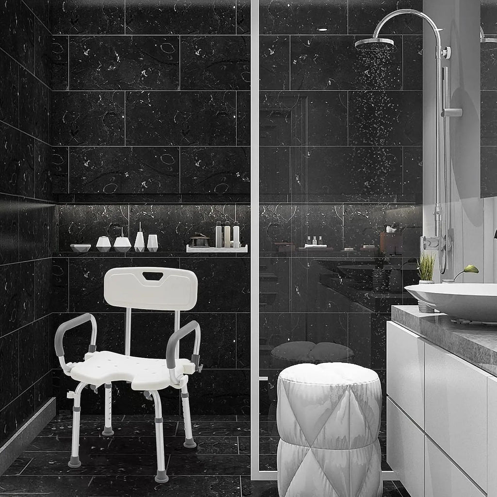 Silla de ducha con respaldo para baño movilidad y cuidado diario | 50 cm y 150 kg y ajustable