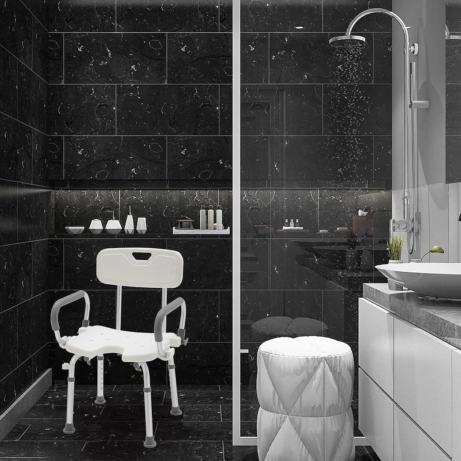 Silla de ducha con respaldo para baño movilidad y cuidado diario | 50 cm y 150 kg y ajustable