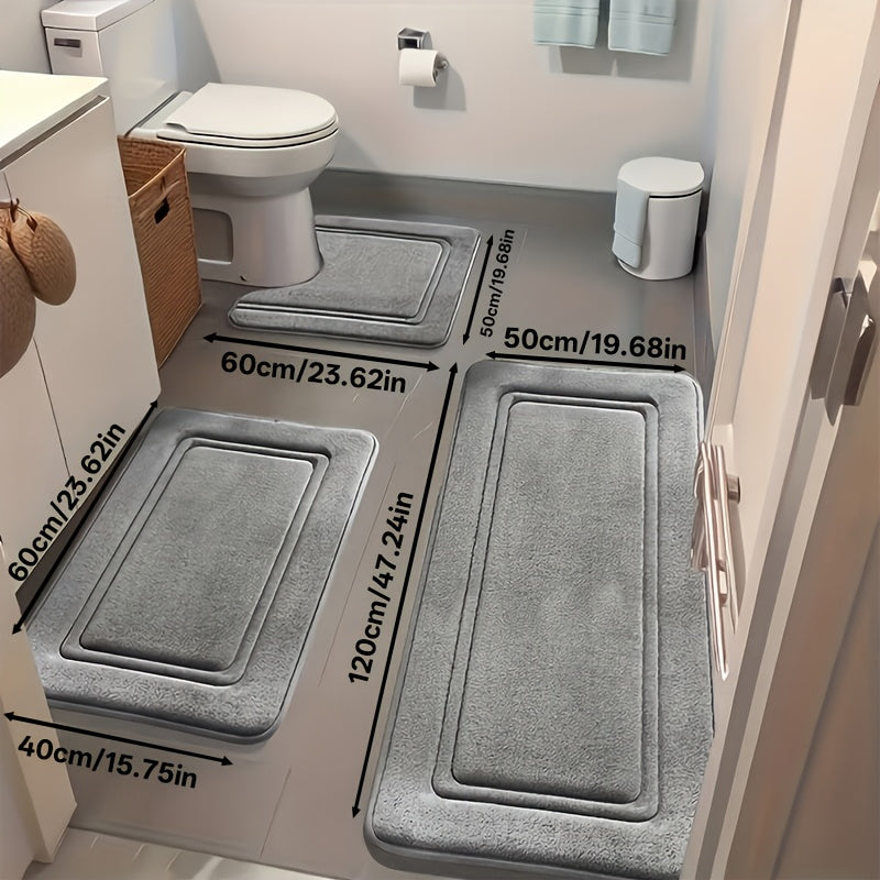 Juego de 3 alfombras antideslizantes para baño, tapete de baño grueso súper absorbente, almohadilla suave de secado rápido, con tapete de inodoro en forma de U, tapete para piso de baño, tapete de ducha, bañera, habitación de ducha, suministros de baño, d