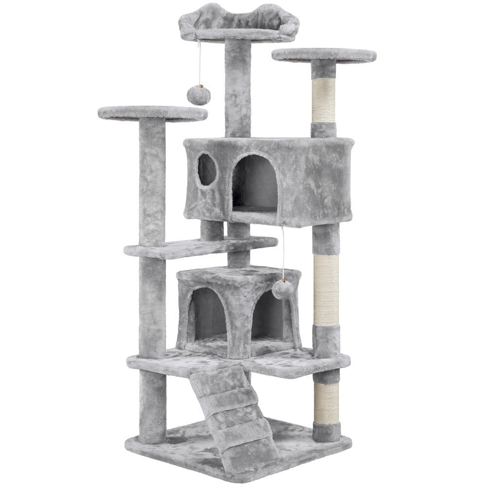 Costoffs Poste para Rascar de Gatos de 138 cm, Árbol Resistente con Pelota de Juego y Cueva para Gatos, Torre de Rascado y Escalada para Gatos, Casa para Gatos