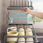 Escurridor de cubiertos de dos niveles con rejilla de drenaje, con salida de agua giratoria de 360°, equipado con una tabla de drenaje y un escurridor de cubiertos, un escurridor de cubiertos para encimera de cocina, un escurridor multifuncional que ahorr