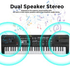 Teclado de Piano Digital de 61 Teclas con Micrófono, Teclado de Piano Musical Portátil, Teclado Electrónico Multifuncional, Instrumento Musical de Teclado para Piano, Regalos de Cumpleaños para Principiantes (Con Pantalla LCD)
