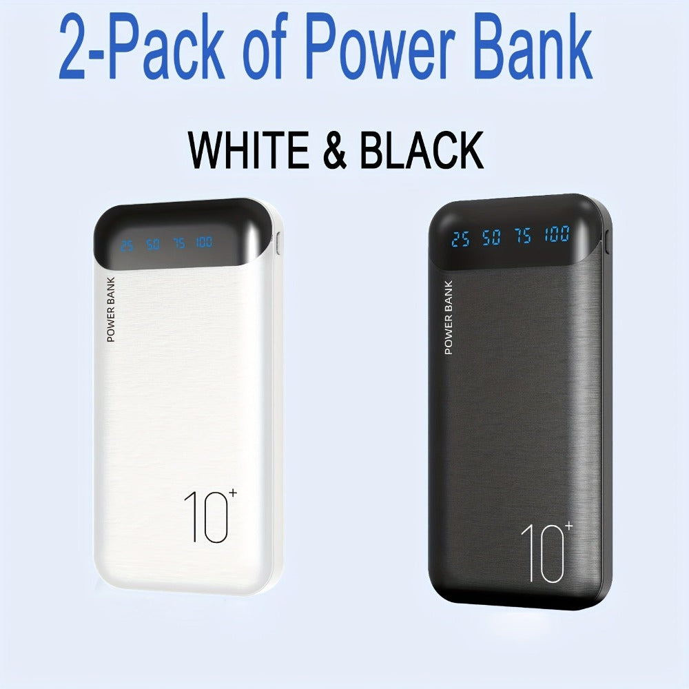 Paquete de 2 baterías externas, banco de poder de 22,5 vatios y 10000 mAh, cargador portátil con carga rápida LED, compatible con teléfonos inteligentes, tabletas, etc.