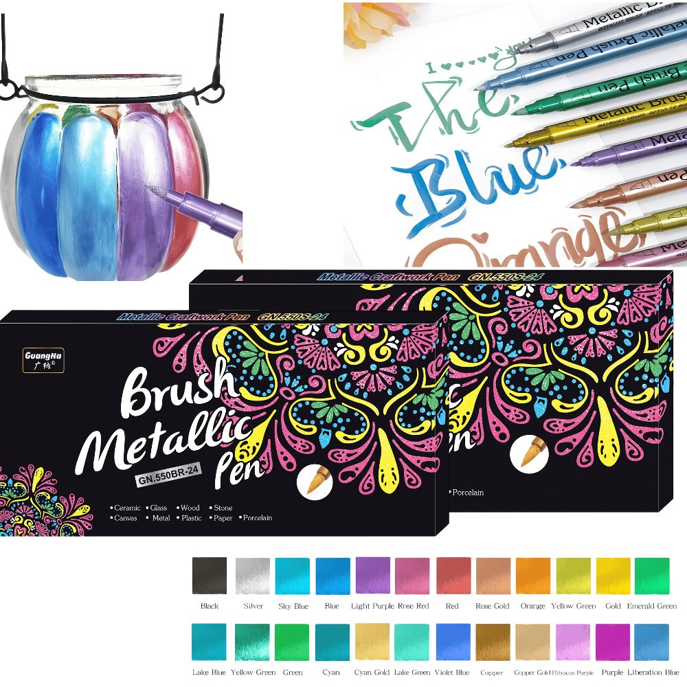 Rotuladores de metal de 24 colores, rotuladores de punta dura y blanda, adecuados para vidrio, cerámica, firmas, graffiti, piedra, madera, perfectos para pintar, Año Nuevo, pintura profesional