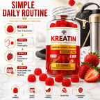Creatina Monohidrato Gomas de Fresa 5000mg (5g) por Porción – 120 Gomas de Fresa Veganas – Con Tartrato de L-Carnitina y Vitamina B6 – Suplemento Alimenticio Sin Azúcar para Adultos – Fórmula Diaria Fácil de Masticar – Alternativa Conveniente a las Polvos