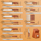 16 piezas de complementos de cocina, juego de cocina, artículos de cocina, con mango de madera, juego de acero inoxidable con bloque de madera, electrodomésticos y complementos de cocina profesionales con acero de afilar, regalo de Navidad ideal para madr
