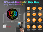 Reloj de pared digital - 25 cm/10 11" RGB, brillo automático, temperatura, fecha y día, horario de verano automático, luz nocturna, sin tictac, reloj de pared eléctrico LED moderno para dormitorio, sala de estar