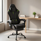 Silla Gaming Ergonómica con Soporte Lumbar Ajustable, Reposacabezas, Reposabrazos y Reposapiés, Ideal para Oficina y Gaming en PC, con Inclinación de 135° y Capacidad de Peso de 150 Kg
