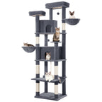 Rascador Grande para Gatos, Rascador de 216 Cm, Gatos Grandes, Estable con Rascadores, 2 Casas Cómodas para Gatos, 2 Perchas, 2 Cestas, Hamaca, Para Uso en Interiores