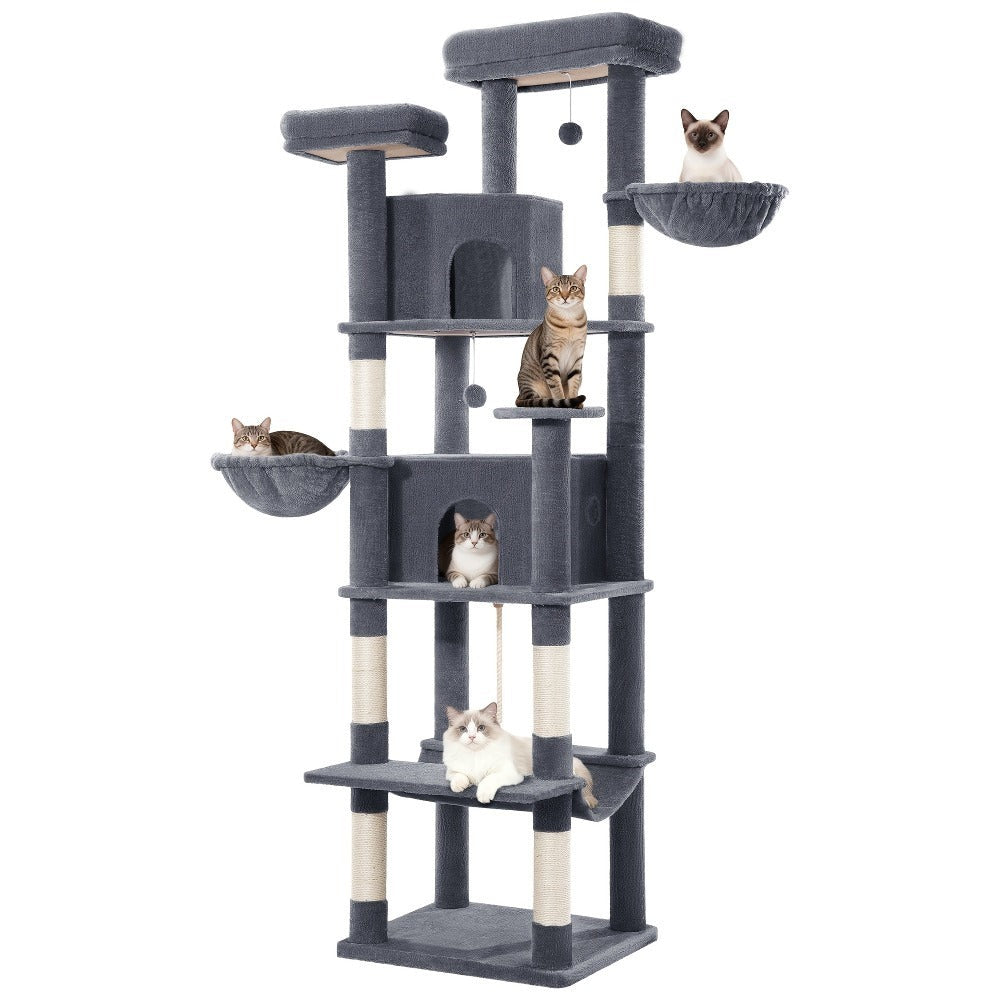 Rascador Grande para Gatos, Rascador de 216 Cm, Gatos Grandes, Estable con Rascadores, 2 Casas Cómodas para Gatos, 2 Perchas, 2 Cestas, Hamaca, Para Uso en Interiores